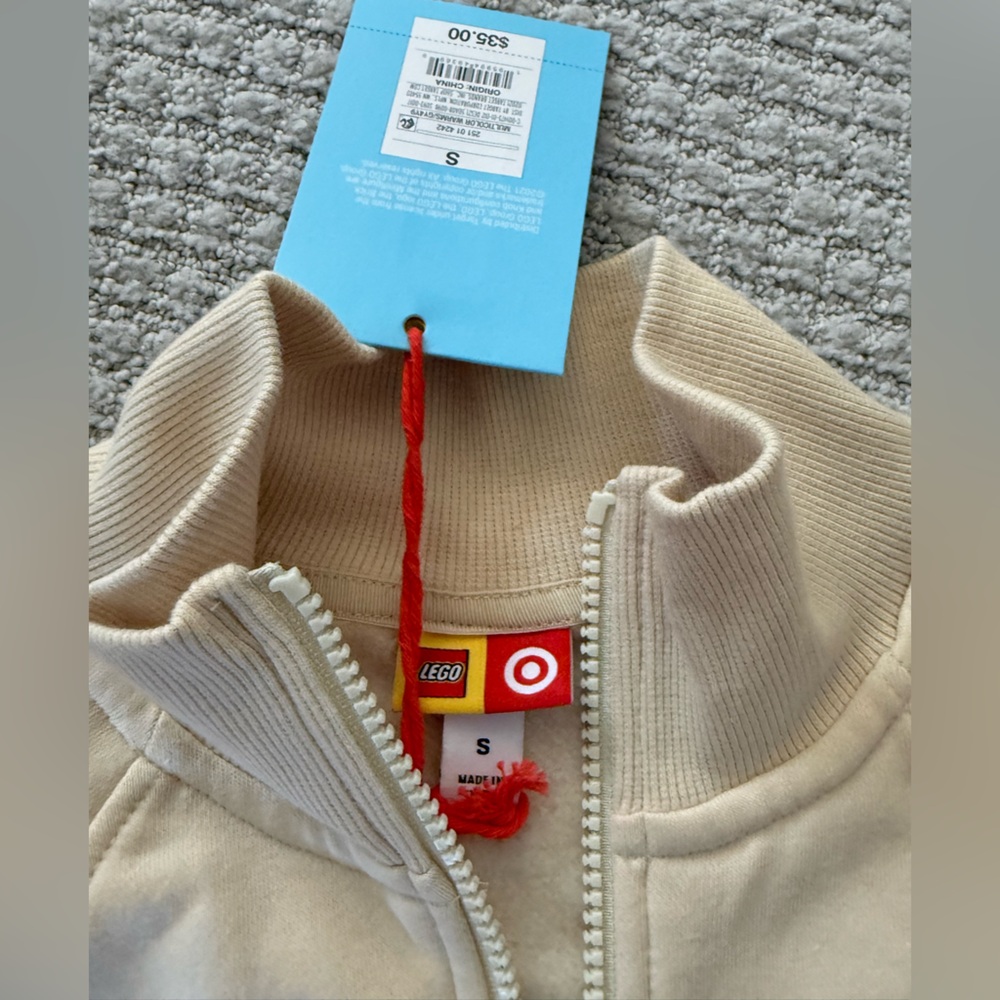 NWT LEGO x Target Adult Size Small Zip-Up Sweatshirt Cream Striped Colorblock - Picture 2 of 3